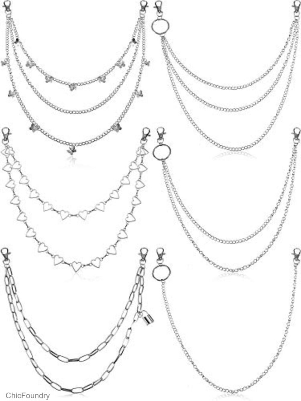 6 Pcs Hip Hop Punk Jeans Chain Belt Wallet Pocket Chains Alloy